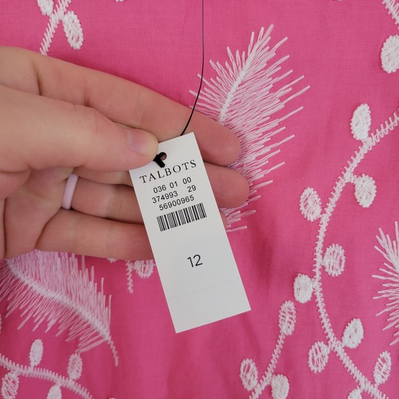 NEW Talbots Graceful Gardens Shift Dress Cotton Pastel Pink Size 12 Embroidered - Picture 6 of 12